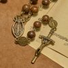 Miraculous Medal & Crucifix St. Benedict Medal 8mm Wooden Beads Rosary