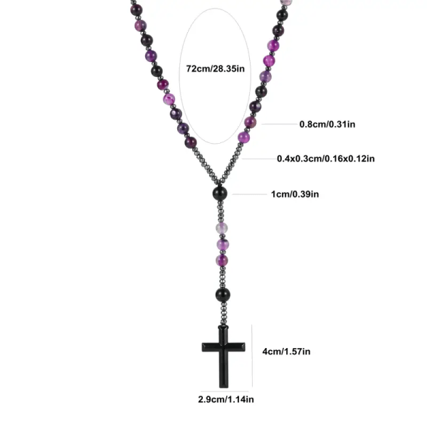 Christianartworkshop 8mm Purple Agate Natural Stone Cross Rosary