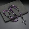 Christianartworkshop 8mm Purple Agate Natural Stone Cross Rosary