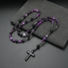 Christianartworkshop 8mm Purple Agate Natural Stone Cross Rosary