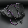 Christianartworkshop 8mm Purple Agate Natural Stone Cross Rosary