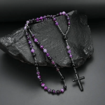Christianartworkshop 8mm Purple Agate Natural Stone Cross Rosary