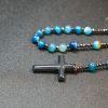 8mm Striped Blue Agate Natural Stone Beads Iron Gallstone Cross Rosary