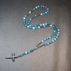 8mm Striped Blue Agate Natural Stone Beads Iron Gallstone Cross Rosary
