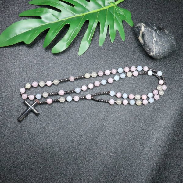 8mm Morganite Beads Iron Gallstone Cross Rosary