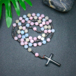 8mm Morganite Beads Iron Gallstone Cross Rosary
