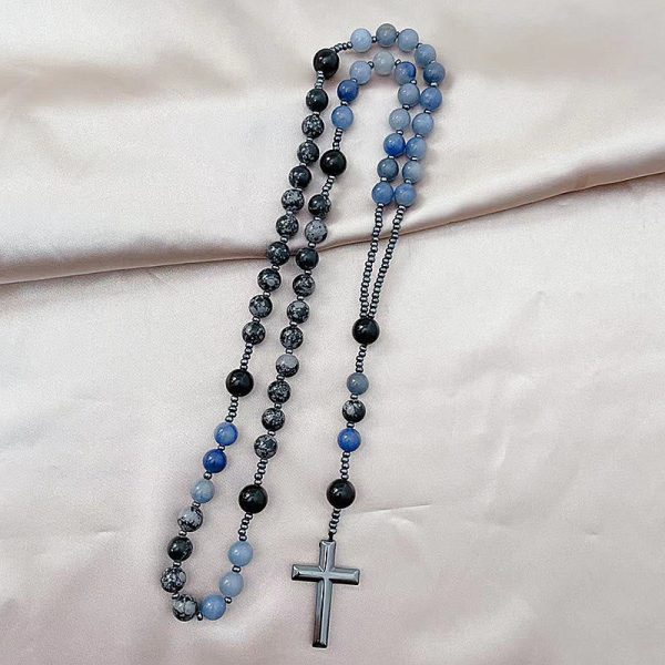 8mm Blue Aventurine Alabaster Beads Cross Rosary
