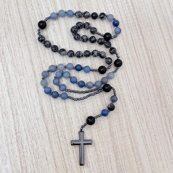 8mm Blue Aventurine Alabaster Beads Cross Rosary