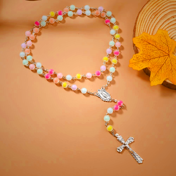 Frosted Colored Beads Miraculous Medal Crucifix Rosary