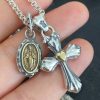 925 Sterling Silver Vintage Necklace with Mary & Cross Charms: Emblem of Faith and Devotion