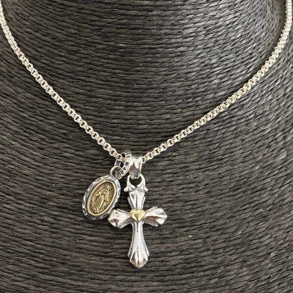 925 Sterling Silver Vintage Necklace with Mary & Cross Charms: Emblem of Faith and Devotion