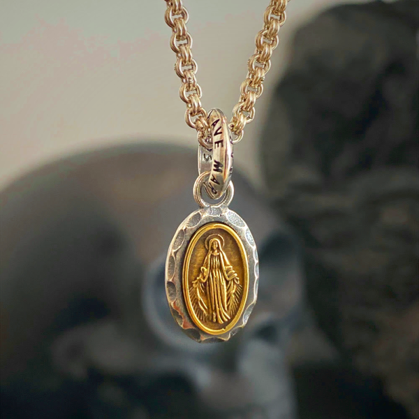 925 Sterling Silver Vintage Necklace with Mary & Cross Charms: Emblem of Faith and Devotion