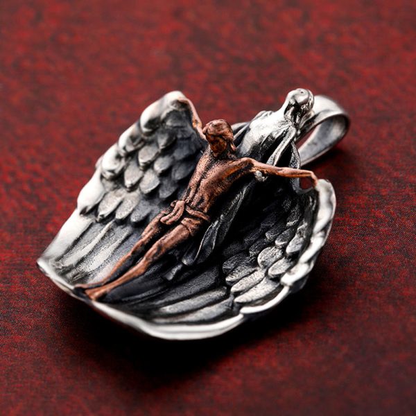 925 Sterling Silver Crucifix with Angel Wings Vintage Necklace: Distinctive Emblem of Divine Grace