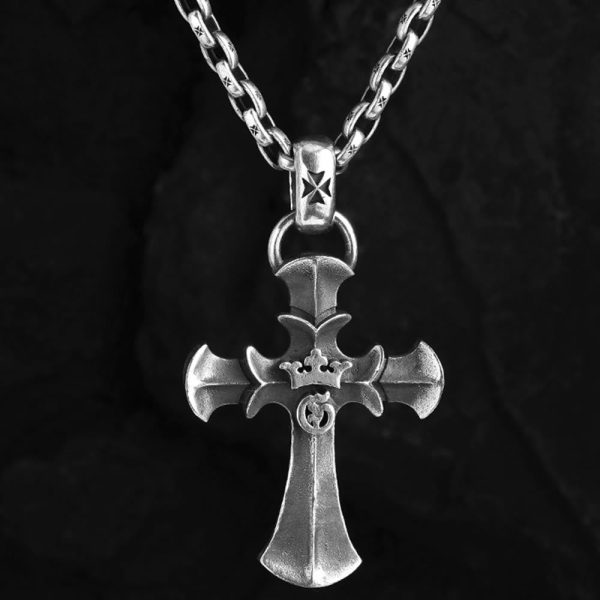 925 Sterling Silver Vintage Cross with Crown Necklace: A Timeless Token of Religious Devotion