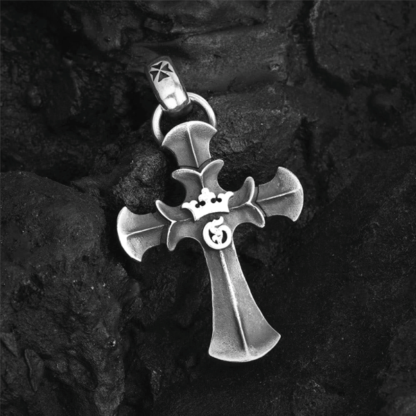 925 Sterling Silver Vintage Cross with Crown Necklace: A Timeless Token of Religious Devotion