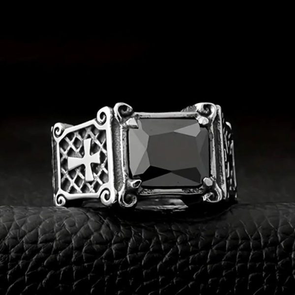 Christianartworkshop Red & Black Gemstone Cross - Embellished Couple Ring: A Symbol of Faith and Style