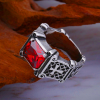 Red & Black Gemstone Cross - Embellished Couple Ring: A Symbol of Faith and Style