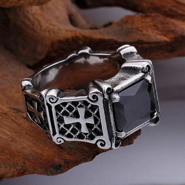 Christianartworkshop Red & Black Gemstone Cross - Embellished Couple Ring: A Symbol of Faith and Style