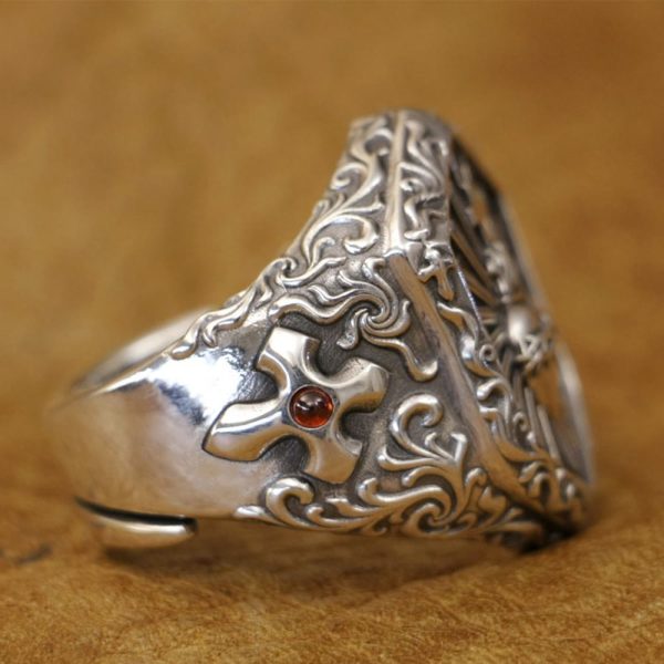 Vintage 925 Sterling Silver Thorned Heart Cross Ring: A Treasured Token of Spiritual Love