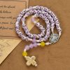 Miraculous Medal & Cross of 8mm Flower Ceramic Beads Handmade Rosary for Holy Prayer