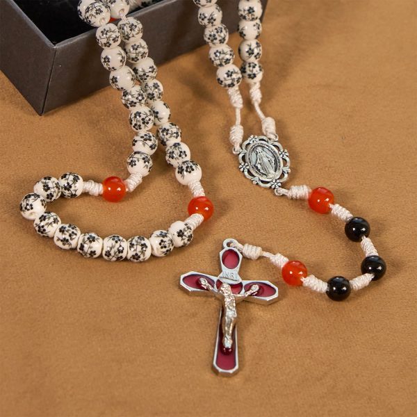 Miraculous Medal & Crucifix of 8mm Flower Ceramic Beads Handmade Rosary——Divine Protection Rosary