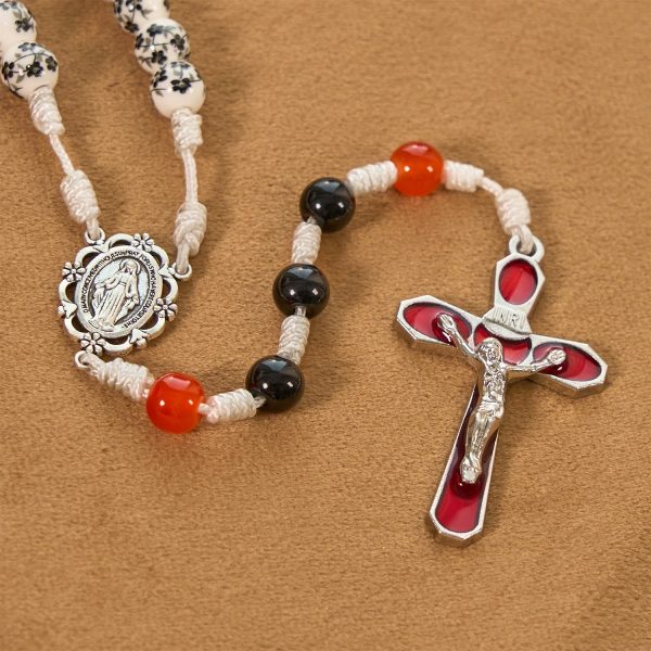 Miraculous Medal & Crucifix of 8mm Flower Ceramic Beads Handmade Rosary——Divine Protection Rosary