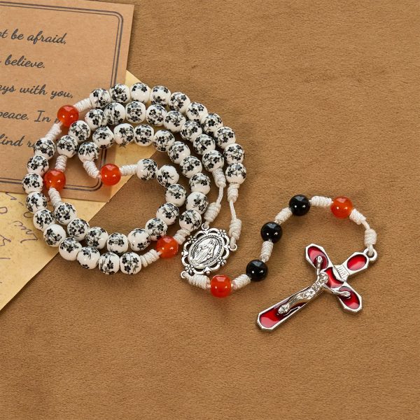 Miraculous Medal & Crucifix of 8mm Flower Ceramic Beads Handmade Rosary——Divine Protection Rosary