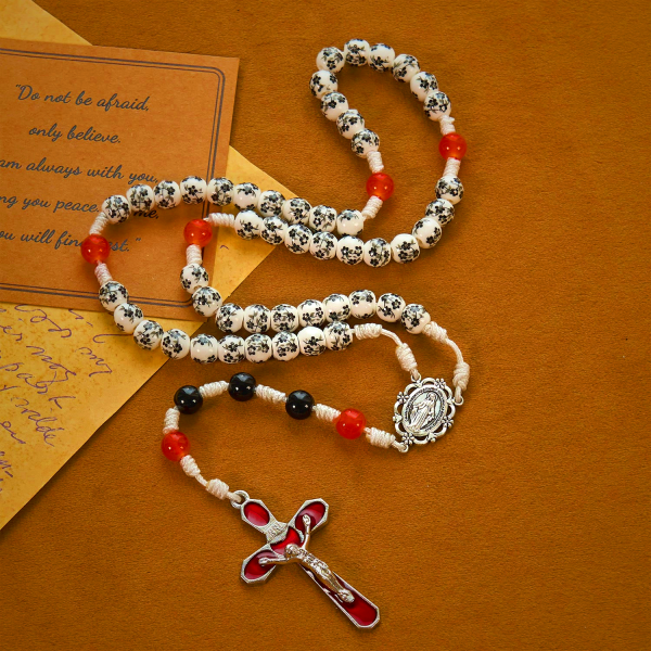 Miraculous Medal & Crucifix of 8mm Flower Ceramic Beads Handmade Rosary——Divine Protection Rosary
