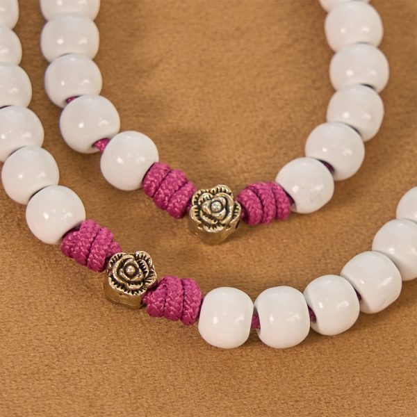 Christianartworkshop Grace - Infused Rosary: Handmade White Bead Rosary with Mary's Medal and Floral Accents