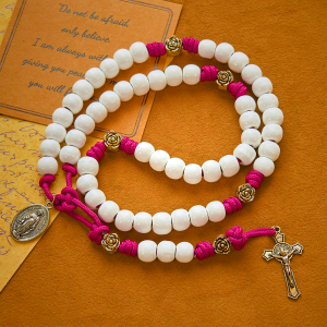 Grace - Infused Rosary: Handmade White Bead Rosary with Mary's Medal and Floral Accents