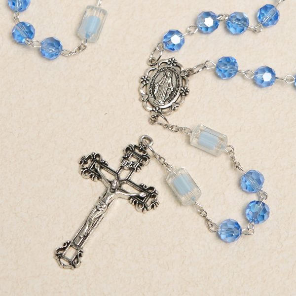 Christianartworkshop Handmade Crucifix Blue Crystal & Glass Our Lady Beads Divine Grace Rosary