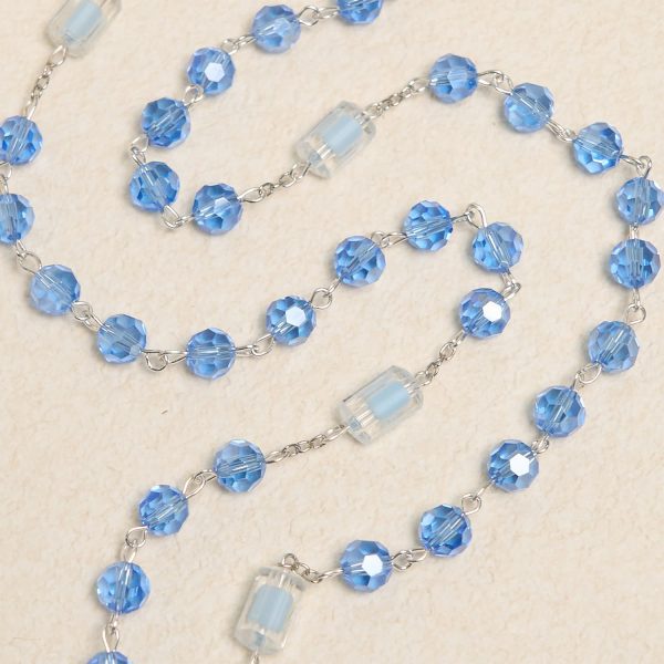 Christianartworkshop Handmade Crucifix Blue Crystal & Glass Our Lady Beads Divine Grace Rosary