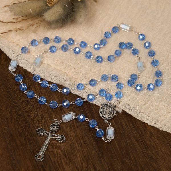Christianartworkshop Handmade Crucifix Blue Crystal & Glass Our Lady Beads Divine Grace Rosary
