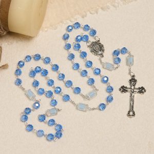 Christianartworkshop Handmade Crucifix Blue Crystal & Glass Our Lady Beads Divine Grace Rosary