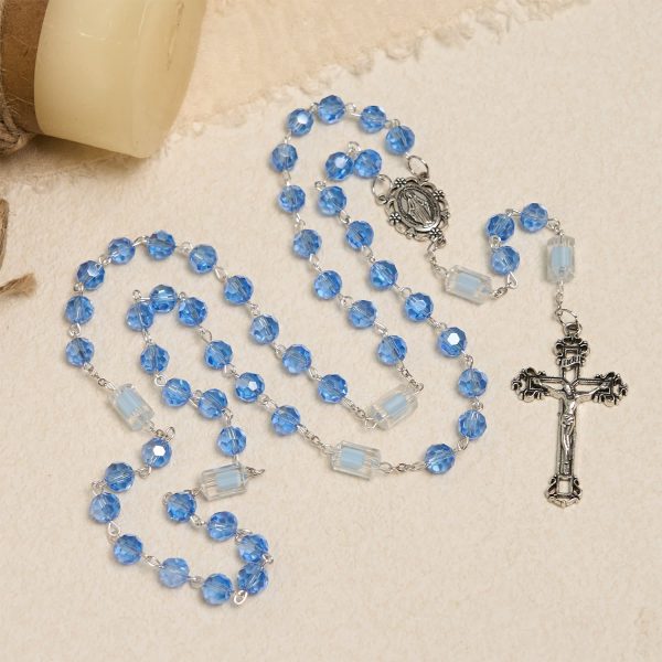 Christianartworkshop Handmade Crucifix Blue Crystal & Glass Our Lady Beads Divine Grace Rosary