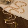 Christianartworkshop Pink Crystal Beads with Golden Alloy Chain Crucifix & Virgin Mary Prayer Rosary