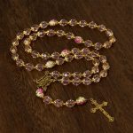 Christianartworkshop Pink Crystal Beads with Golden Alloy Chain Crucifix & Virgin Mary Prayer Rosary