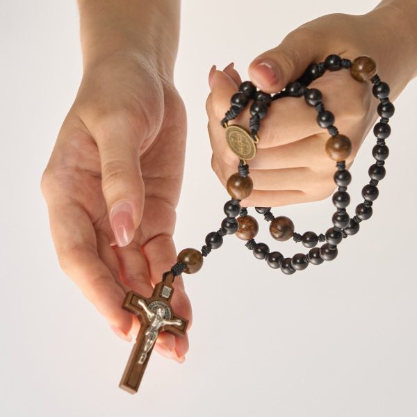 St. Benedict Medal & Crucifix of Black Wooden Round Beads Blessed Devotion Rosary