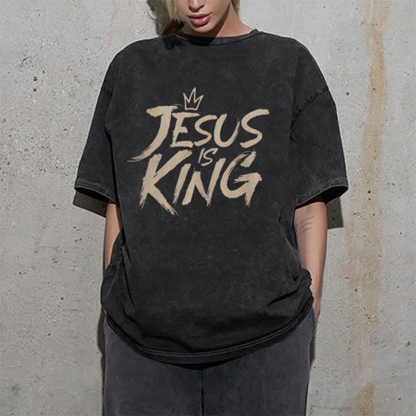 Christianartworkshop Jesus Is King Unisex Washed T-Shirt
