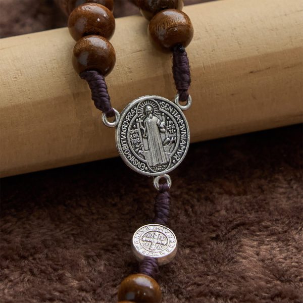 St. Benedict Medal Church Forgiveness Absolution Wooden Necklace Rosary Gift