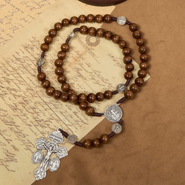 St. Benedict Medal Church Forgiveness Absolution Wooden Necklace Rosary Gift