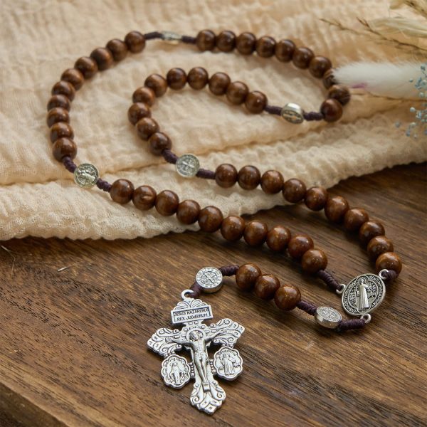 St. Benedict Medal Church Forgiveness Absolution Wooden Necklace Rosary Gift