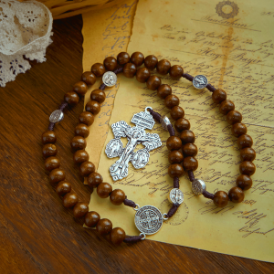 St. Benedict Medal Church Forgiveness Absolution Wooden Necklace Rosary Gift
