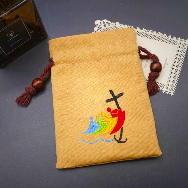 Jubilee Pilgrim Cotton Jewelry Pouches Storage Bag with Colorful Sailboat & Cross Embroidery: Divine Protection