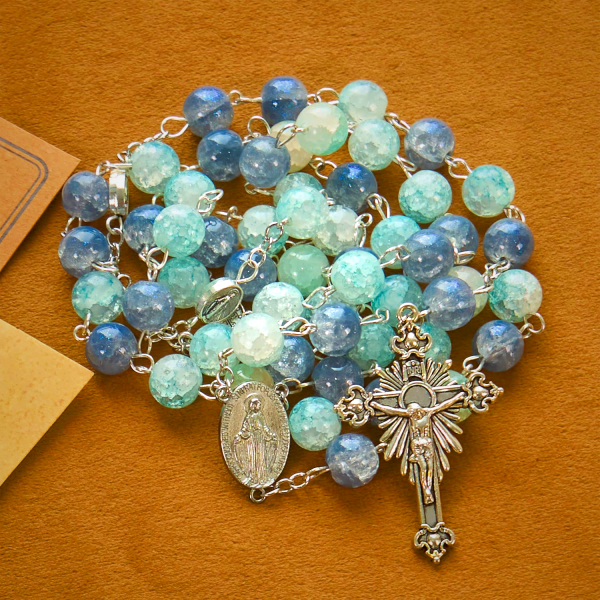 Handmade Original Grey Blue Rosary with Miraculous Medal: A Unique Expression of Faith