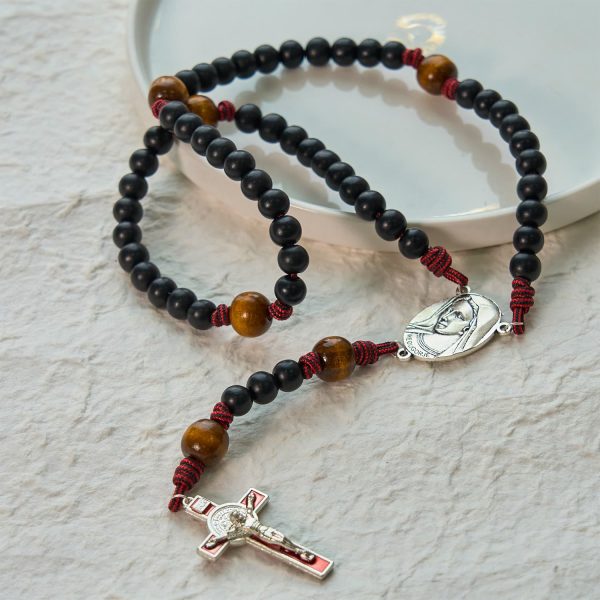 Handmade Original Rosary with 10mm Ebony Wooden Beads & Solid Paracord