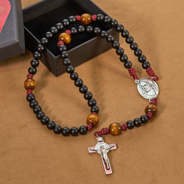 Handmade Original Rosary with 10mm Ebony Wooden Beads & Solid Paracord