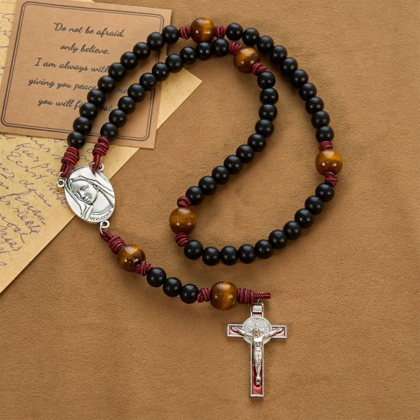 Handmade Original Rosary with 10mm Ebony Wooden Beads & Solid Paracord