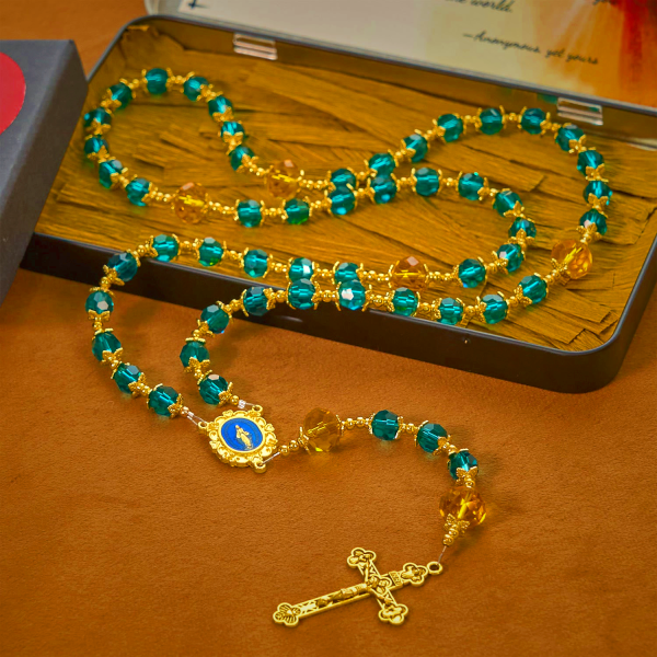 Handmade Peacock Blue Crystal Beads Rosary: A Divine Delight for Holy Prayer