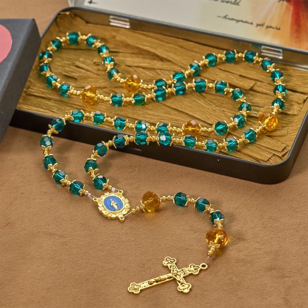 Jesus Is The Gift: Handmade Peacock Blue Crystal Beads Rosary with Gift Card